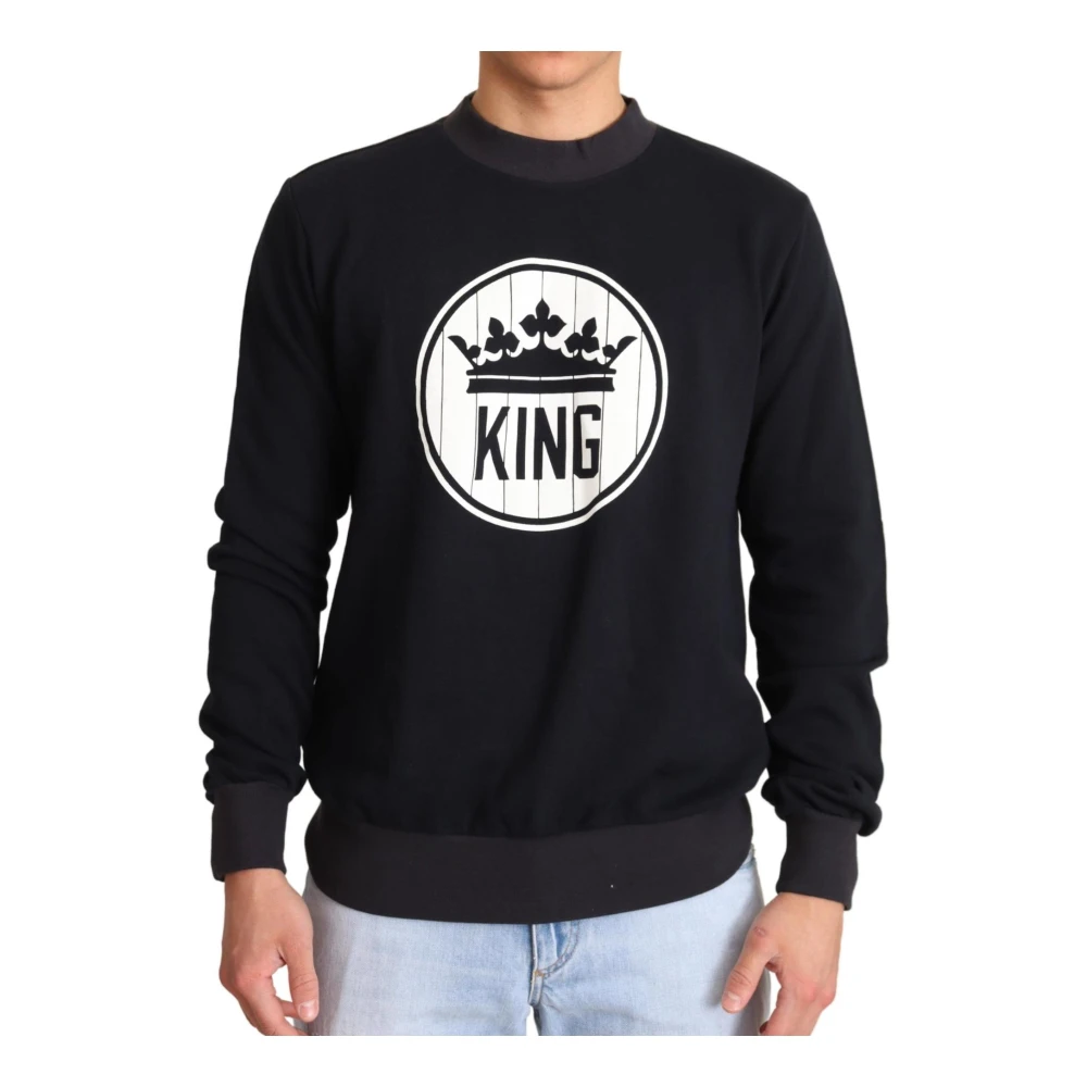 Dolce & Gabbana Koning Kroon Print Katoenen Trui Blue Heren
