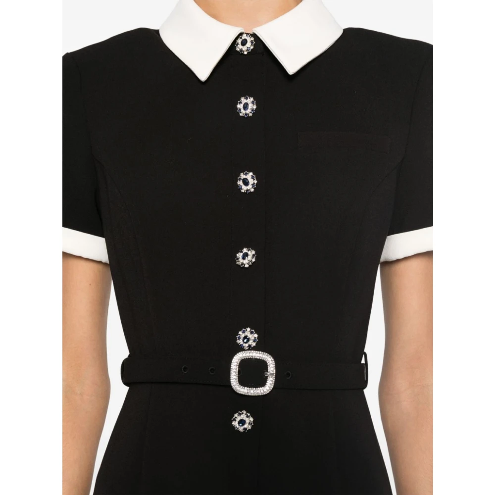 Self Portrait Zwarte Crepe Jurk Kristal Knopen Black Dames