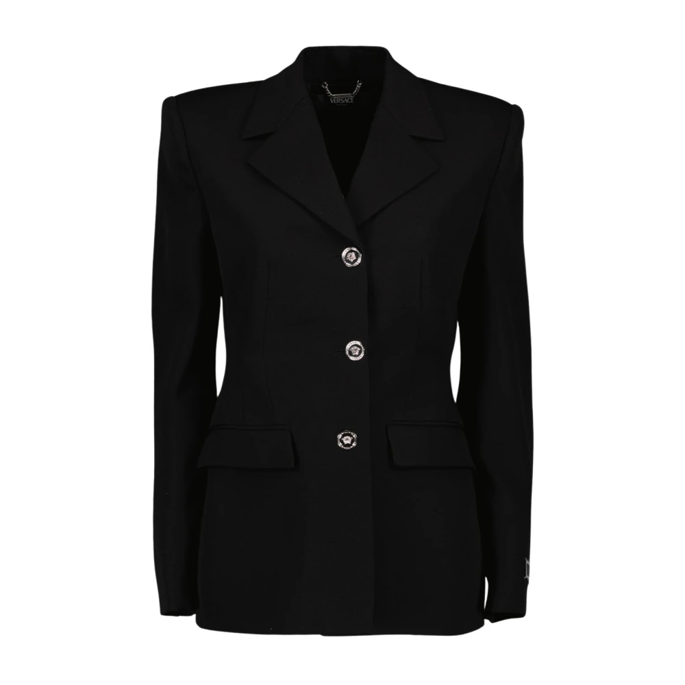 Versace Women's Black Blazers, S, Wool Single-Breasted Blazer