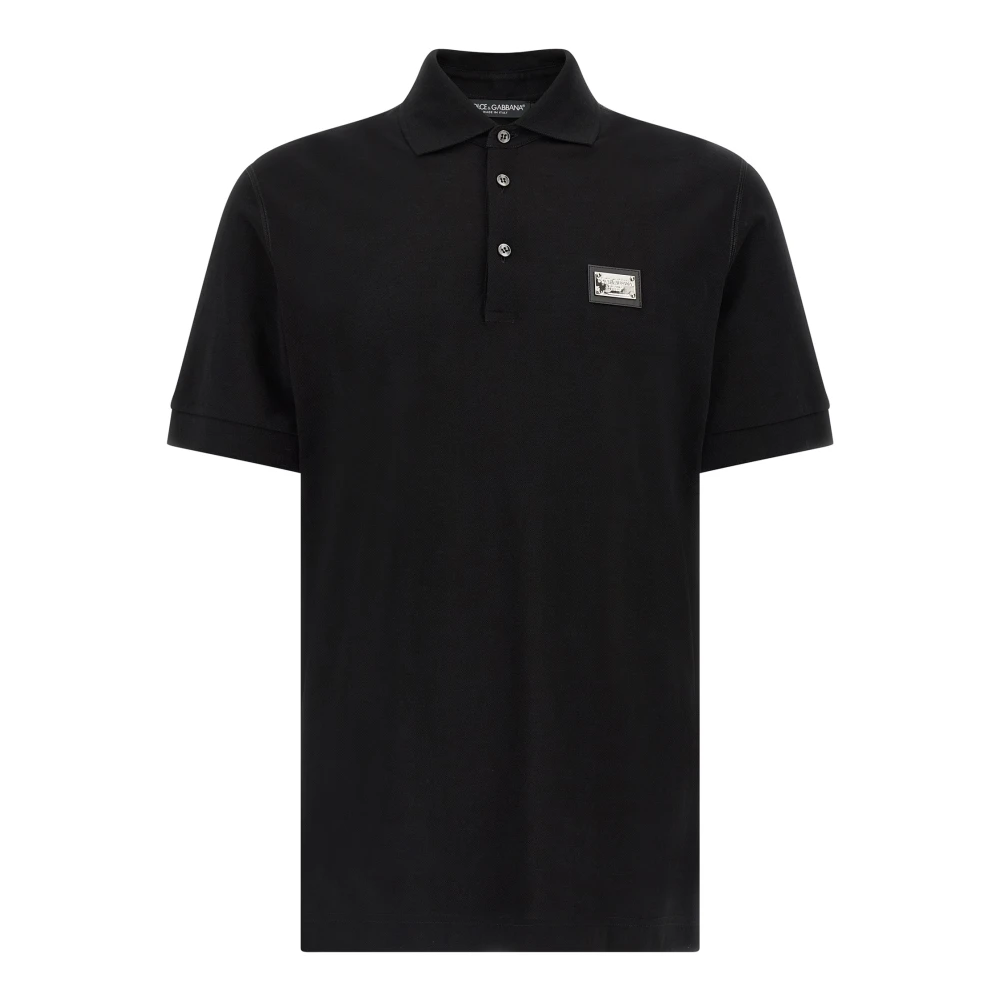 Dolce & Gabbana Men's Black Logo-Tag Piqué Polo Shirt - Polo Shirts - 3XL - Tops