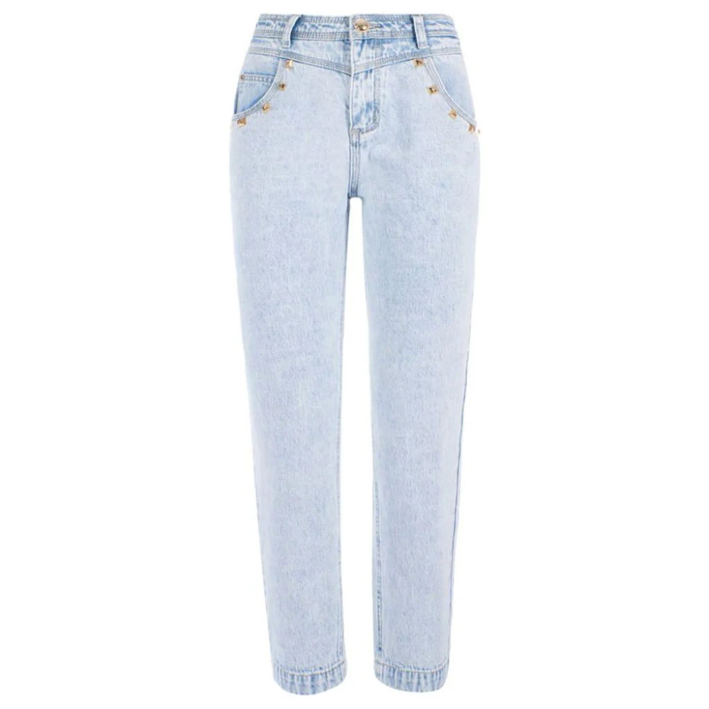 YES ZEE Hoge taille lichte wassing studs jeans Blue Dames