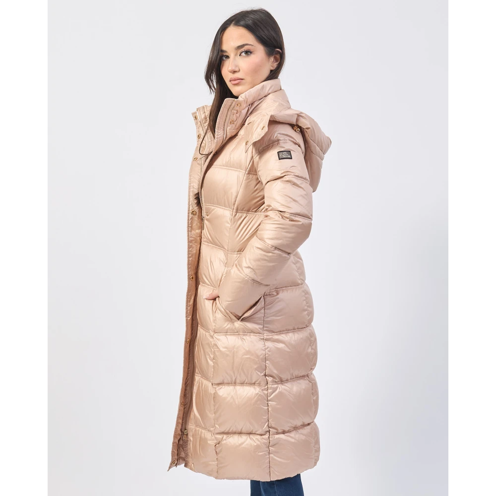 YES ZEE Lang gewatteerde jas met capuchon en riem Beige Dames