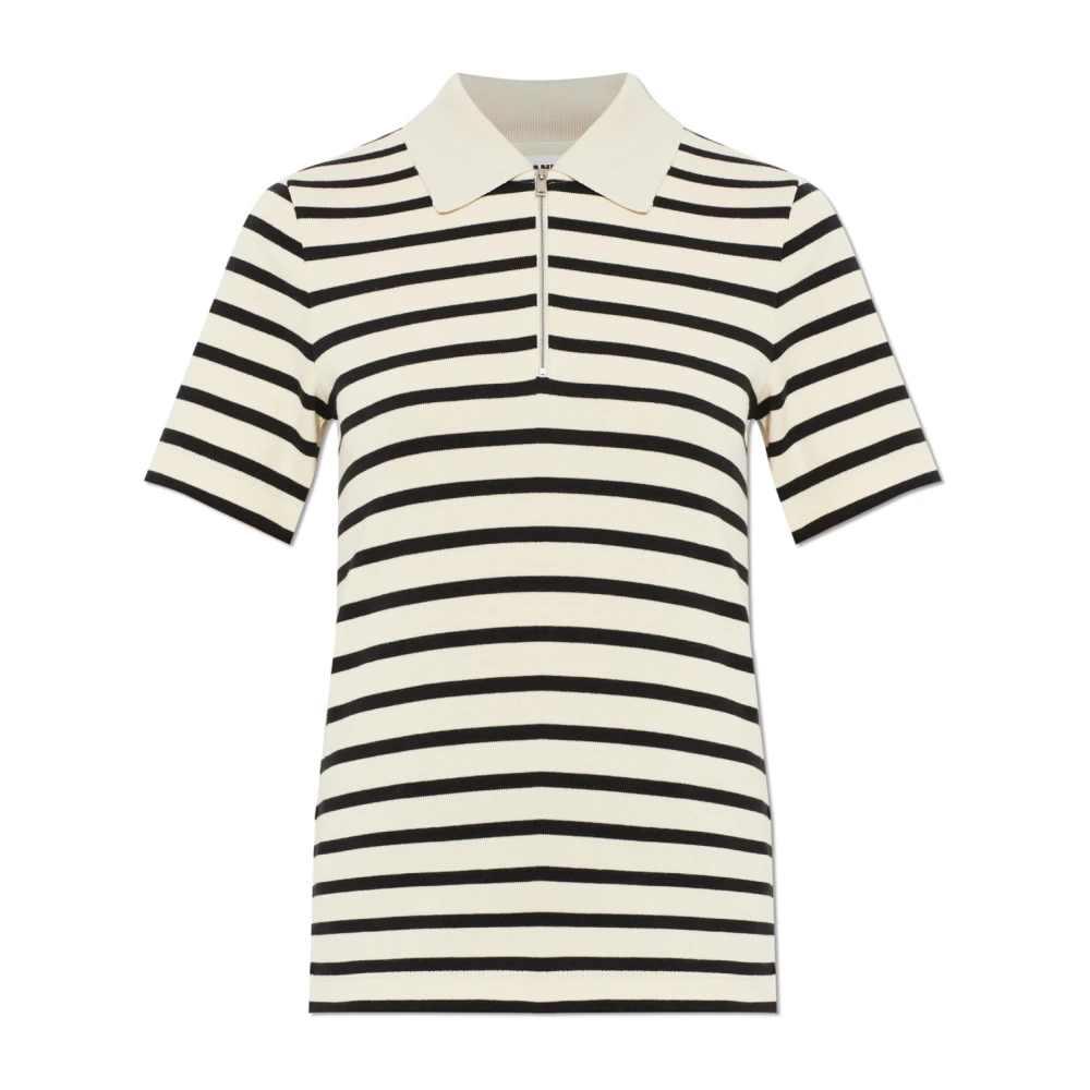 Jil Sander Vrouw Wit Tops Dames, Xs, Katoen, Gestreept Poloshirt Met Col