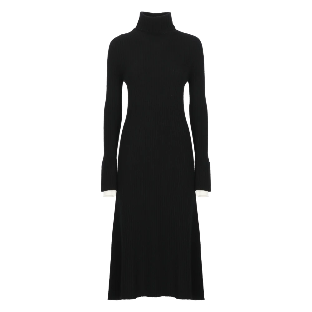 Pinko Zwarte Wol Geribbelde Jurk Black Dames