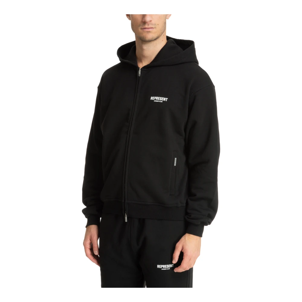 Represent Gestreepte Rits Hoodie met Logo Zakken Black Heren
