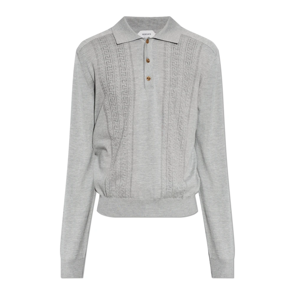 Versace Mannelijk Grijs Tops Heren, Xl, Katoen, Zijde-Katoen Gebreide Polo