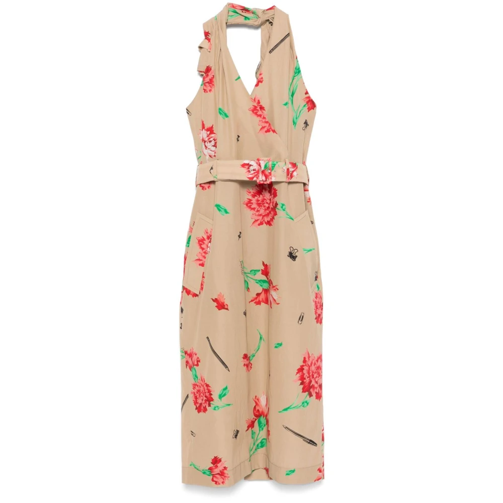 Moschino Beige Halternek Riem Jumpsuit Multicolor Dames