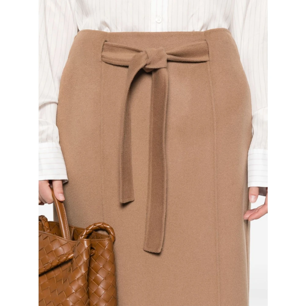 Max Mara Kameel Midi Rok met Riem Brown Dames