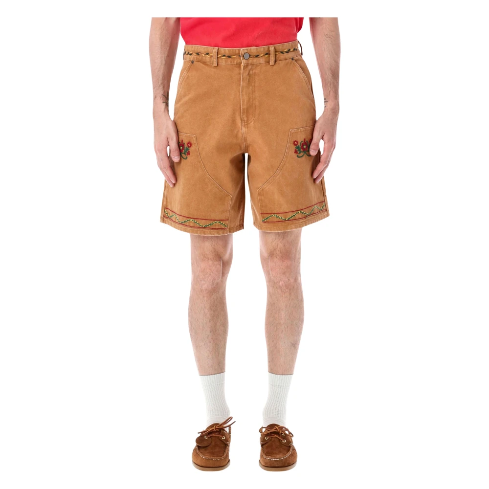 Found Brown Canvas Embroidered Shorts - Male - Casual Shorts - W34 - Shorts