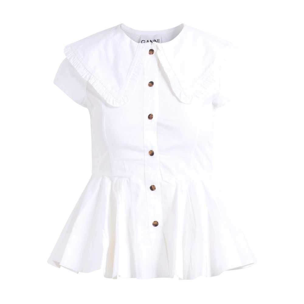 Ganni Women's White Blouses, Xs, Short Sleeve Shirt