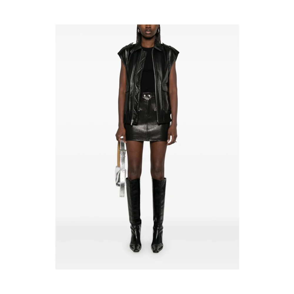 Anine Bing Zwarte leren rok met zakken Black Dames