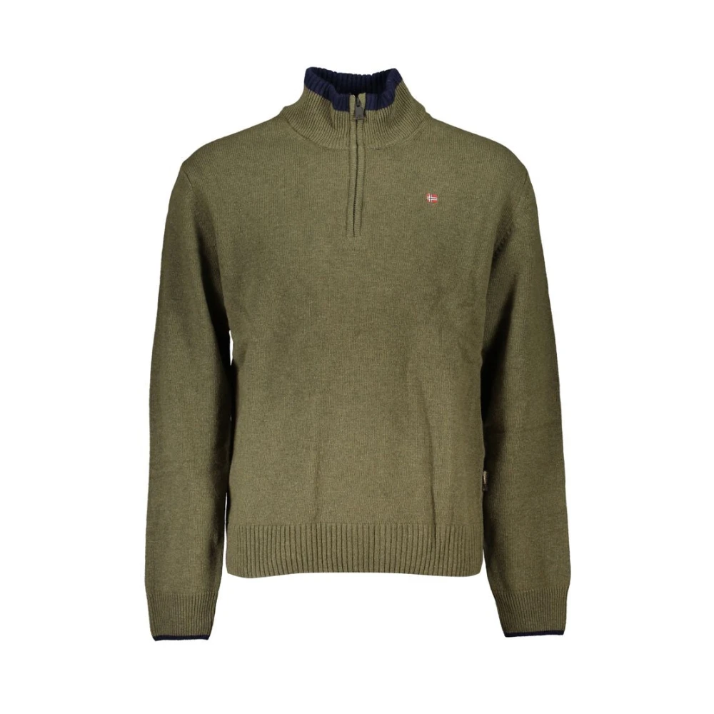Napapijri Groene Pullover met Halve Rits en Borduurdetails Green Heren