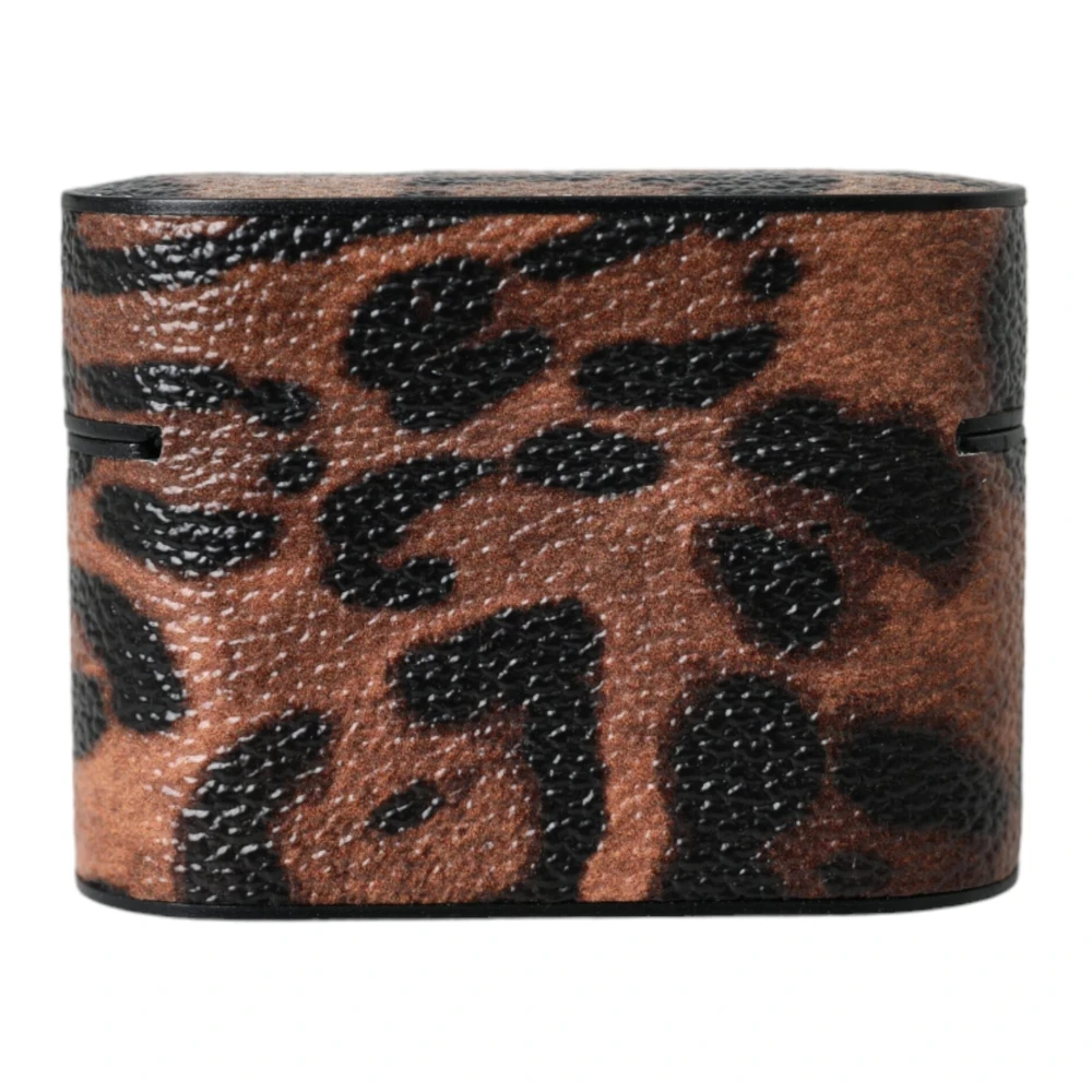 Dolce & Gabbana Luipaard Kalfsleer Logo Airpods Hoesje Brown Unisex