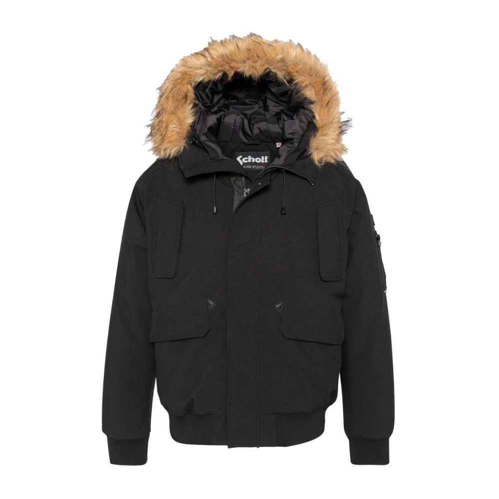 Schott NYC Kort jack met nepbont capuchon Black Heren