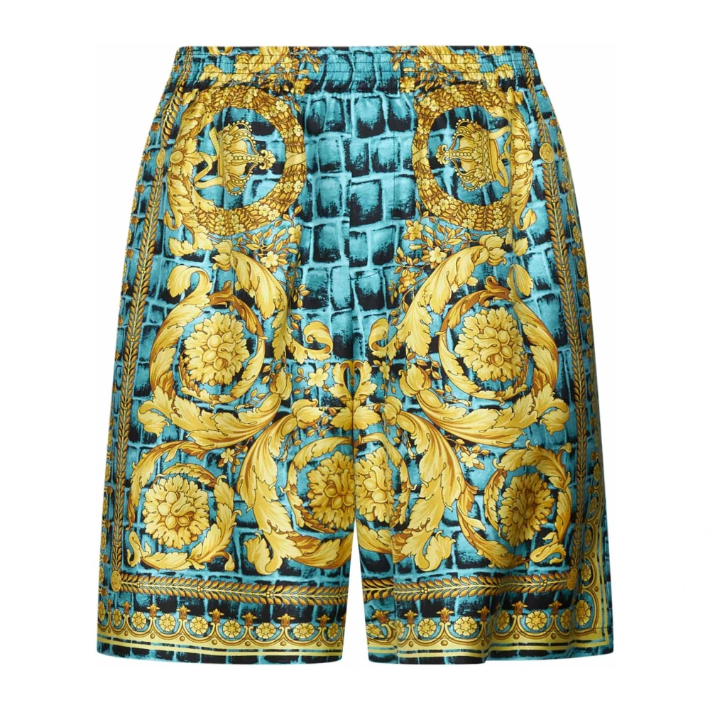 Versace Baroccodile Print Zijden Shorts Multicolor Heren
