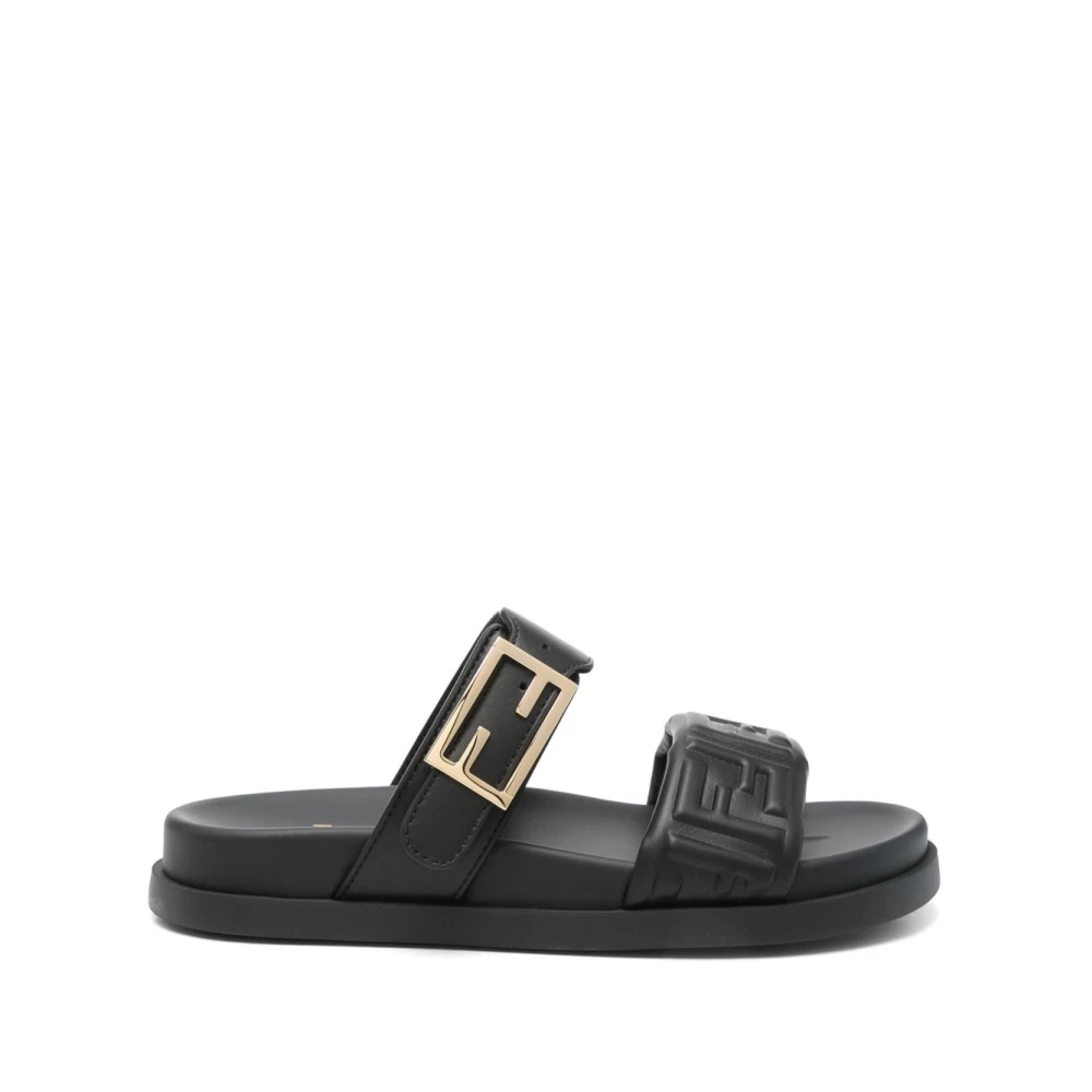 Fendi Zwarte Slip-On Sandalen met FF Logo