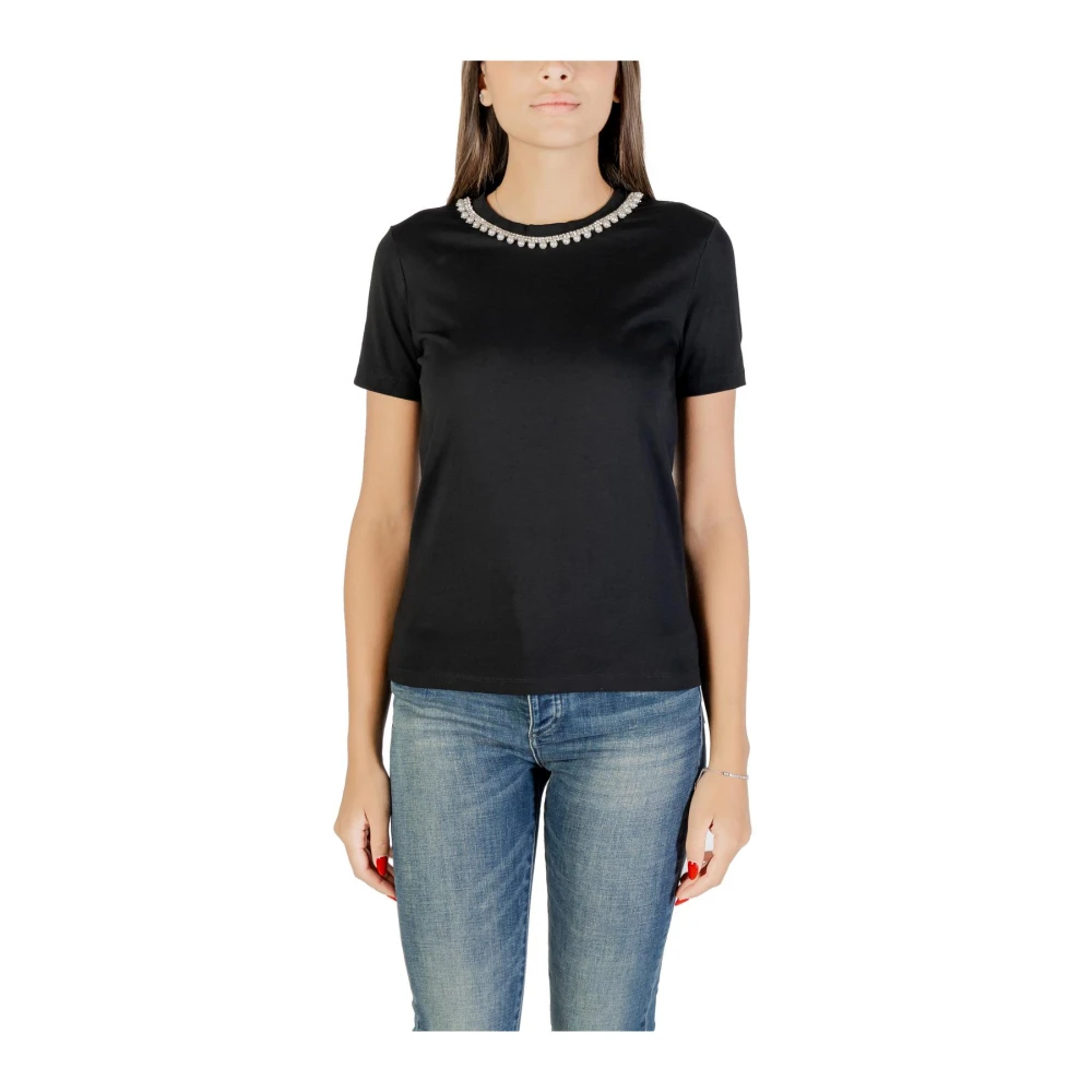 Only Women's Black Cotton T-Shirt With Short Sleeves