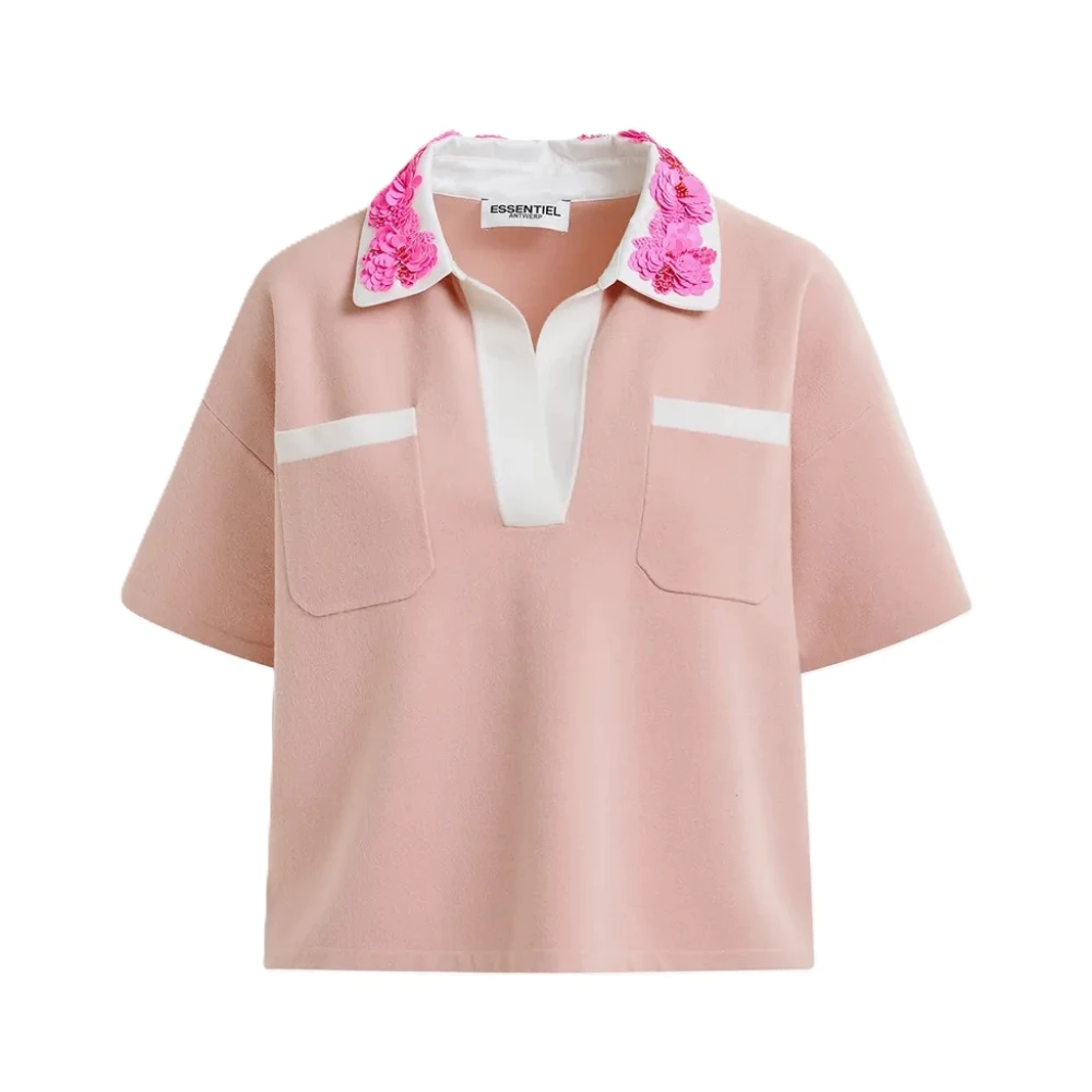 Essentiel Antwerp Paillet Versierde Gebreide Poloshirt Pink Dames