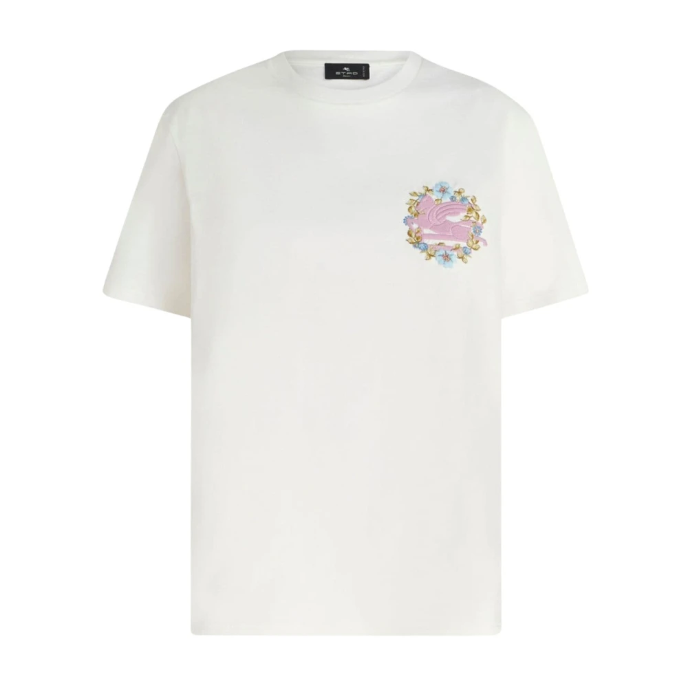 ETRO Bloemen Geborduurd Crew Neck T-shirt White Dames