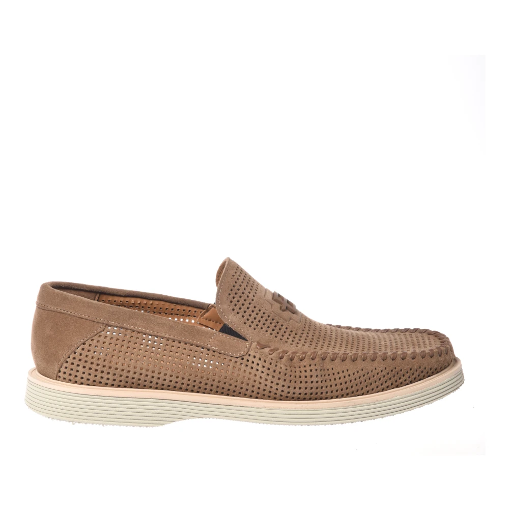 Baldinini Men's Brown Loafers, 7 Uk, Perforated Suede Loafer