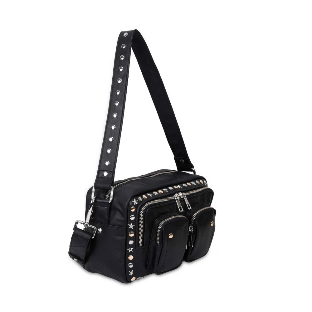 Núnoo Stijlvolle Zwarte Studs Schoudertas Black Dames