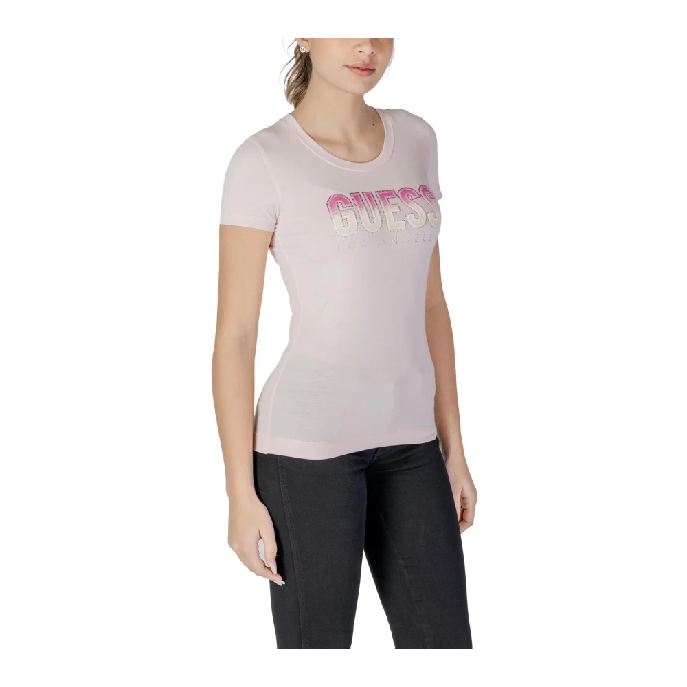Guess Sprankelend Rhinestone Print T-shirt Pink Dames