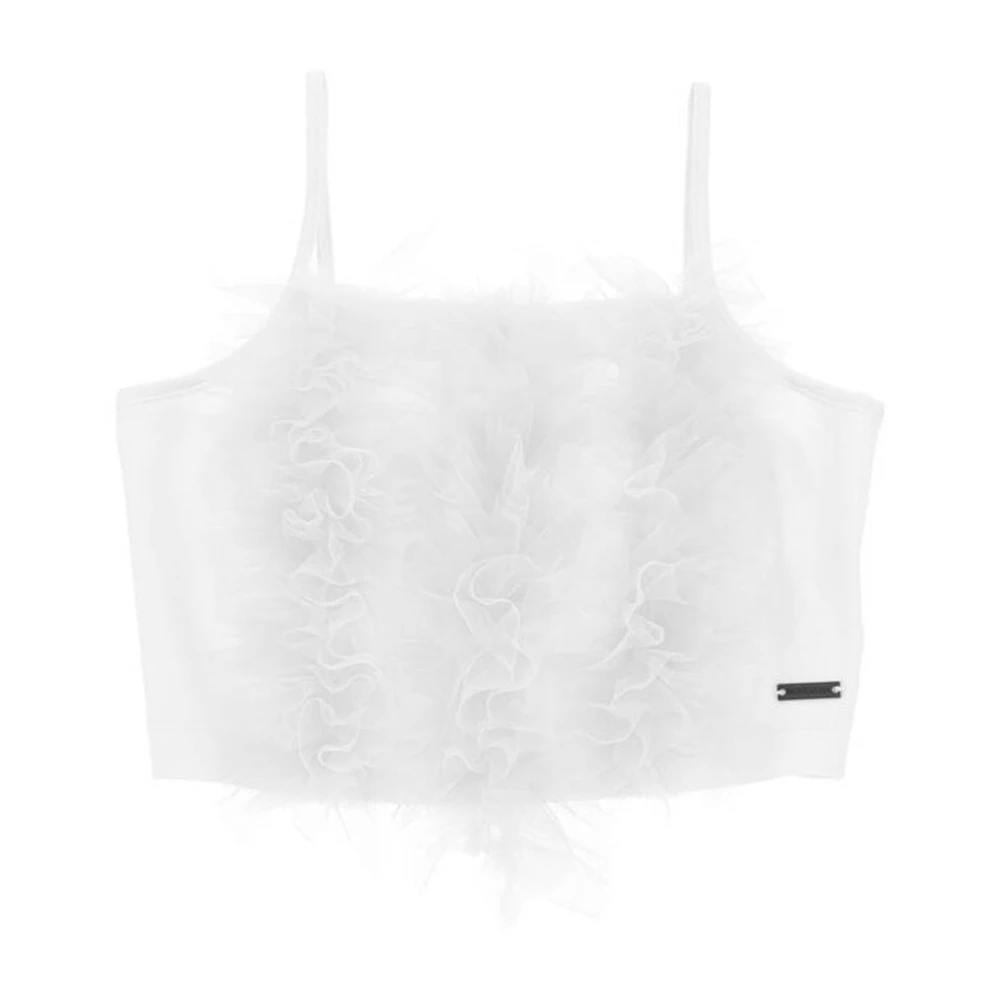 Monnalisa Girls White Cropped Top - Kids Sleeveless Tops - 15 Y - Kids