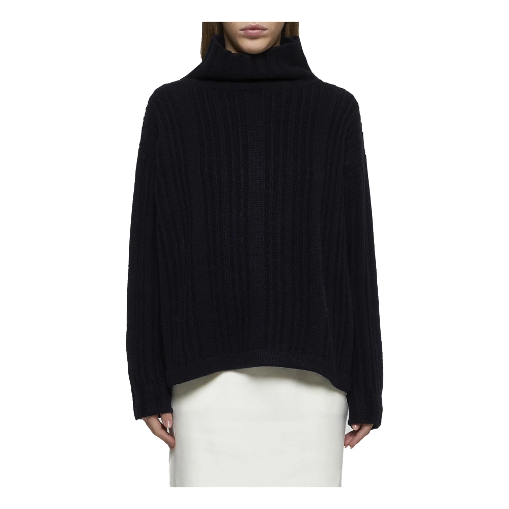 Max Mara Navy Blue Mock Neck Sweater Blue Dames