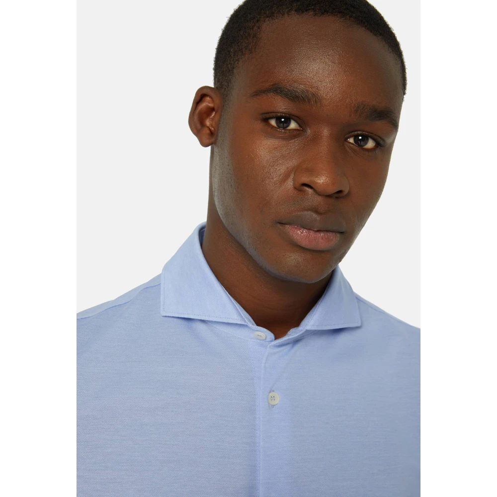 Boggi Milano Slim Fit Polo Shirt in Filo Di Scozia Pique Blue Heren