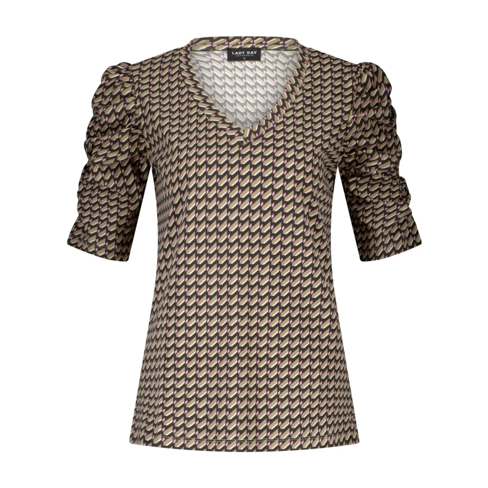 Lady Day Gerimpelde V-hals top met Tigger-print Beige Dames