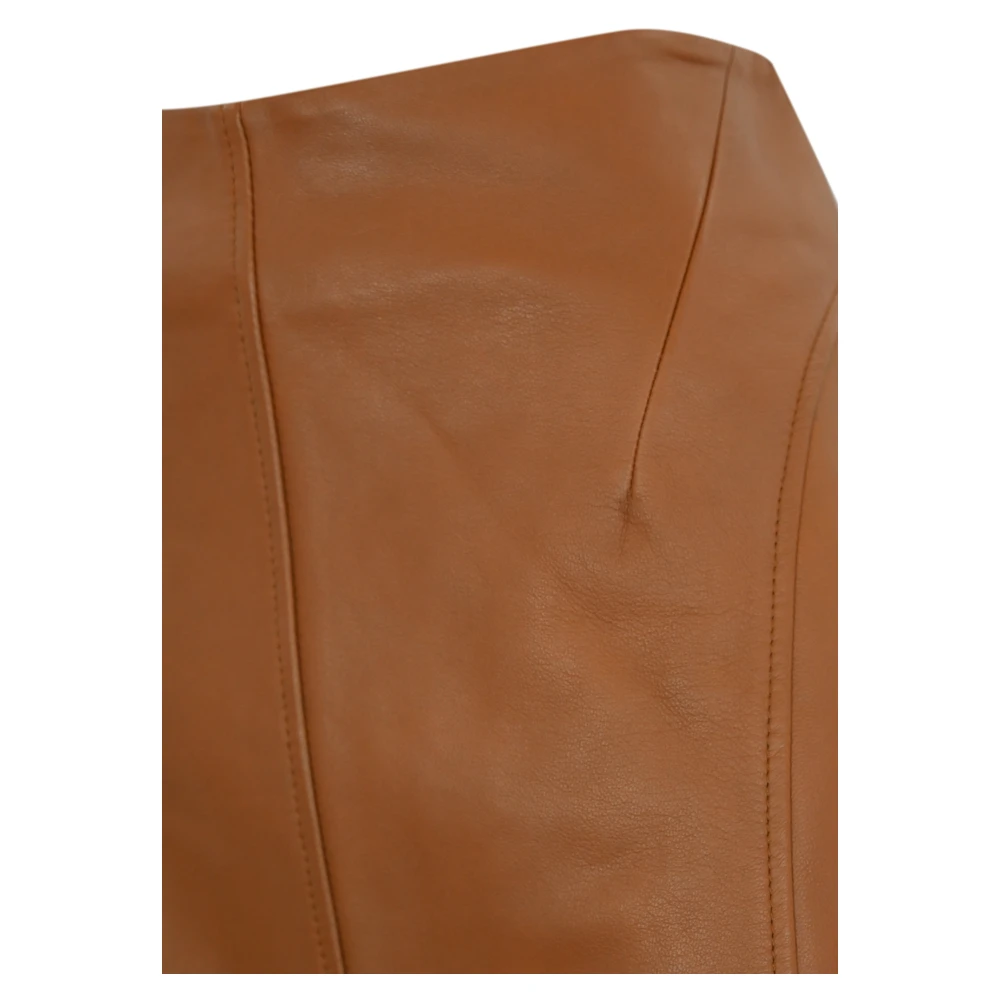 Max Mara Studio Leren bruine rok met voorsplit Brown Dames
