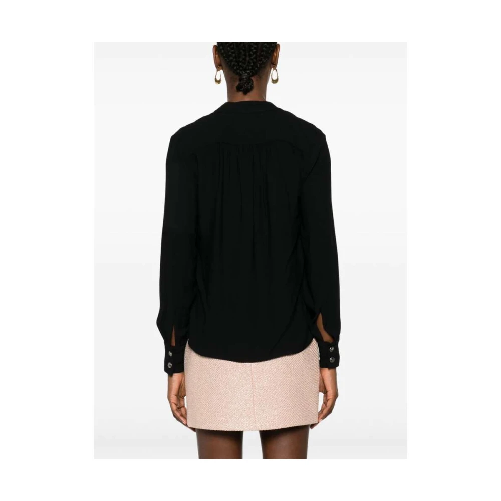Elisabetta Franchi Zwarte V-hals shirt met decoratieve stiksels Black Dames
