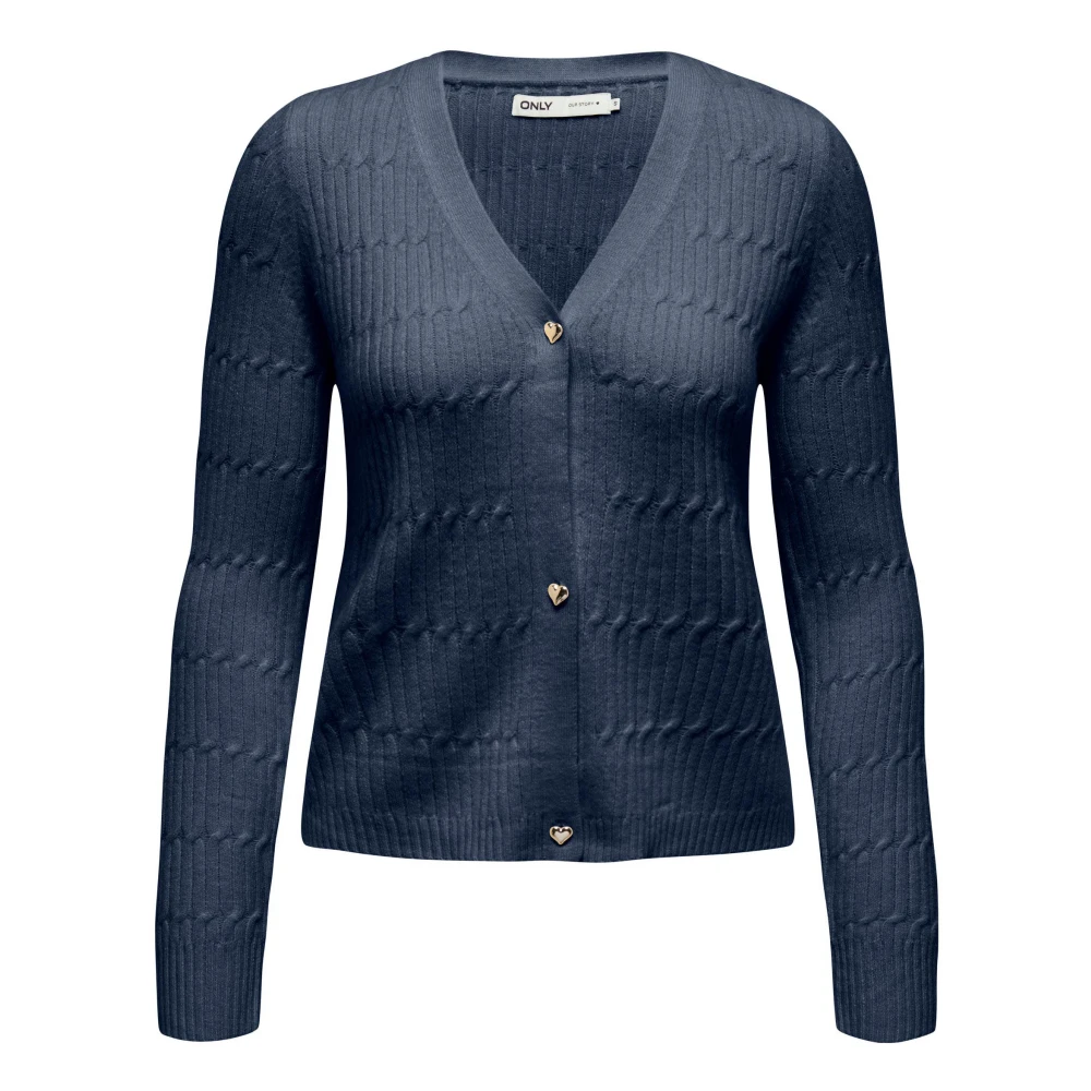 Only Cable V-Neck Cardigan Blue Dames