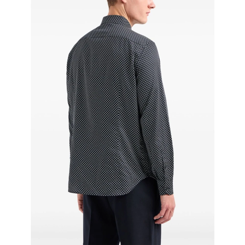Emporio Armani Logo Print Zwart Overhemd Klassieke Kraag Black Heren