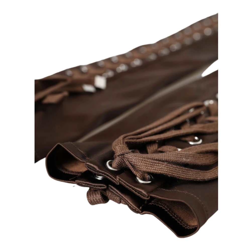 Dolce & Gabbana Bruine Lace-Up Satijnen Handschoenen Brown Dames