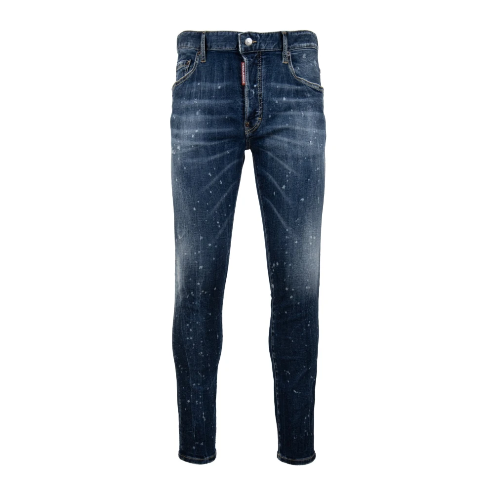 Dsquared2 Men's Blue Slim Fit Jeans, Xl, Button Jeans With Leather Patch