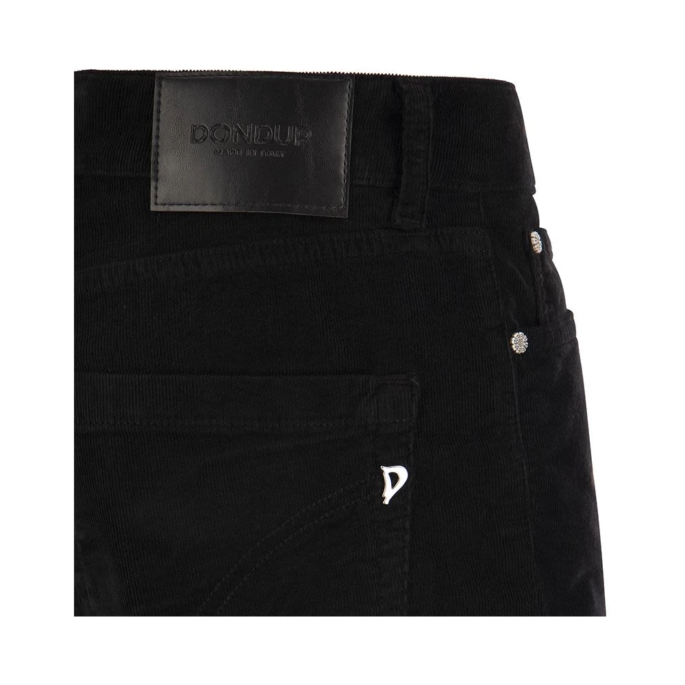 Dondup Koons Gestreepte fluwelen broek met juwelen knopen Black Dames
