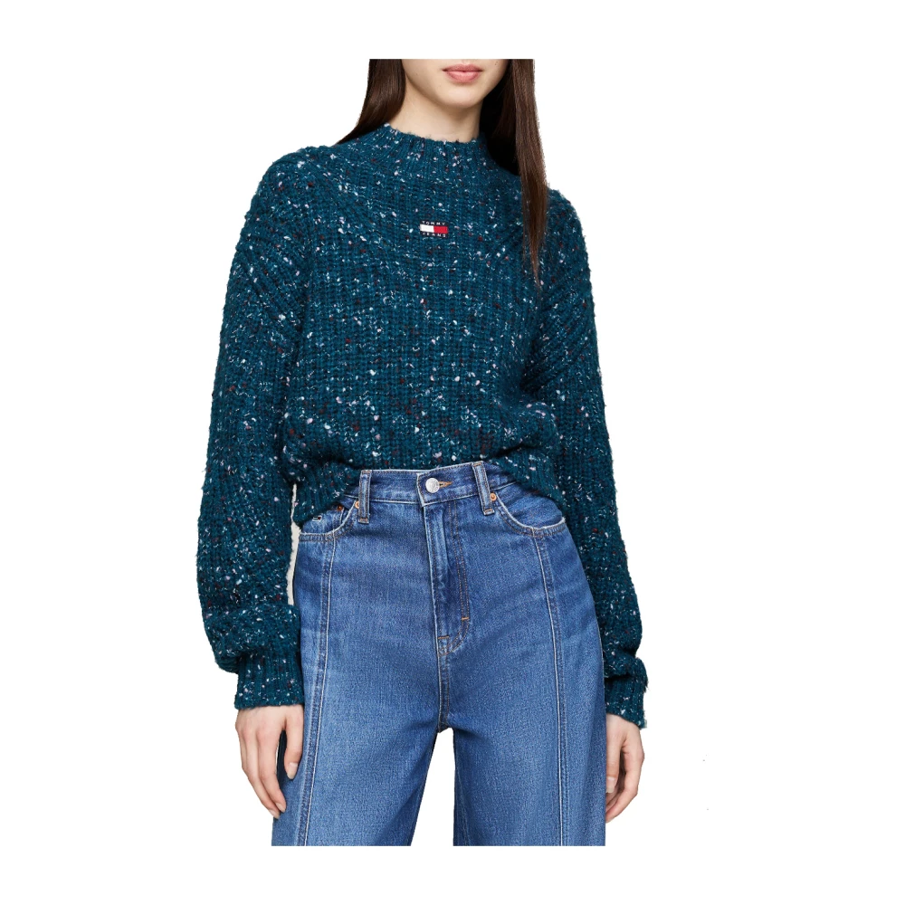 Tommy Jeans Blauwe Mockneck Sweater Marled Stijl Blue Dames
