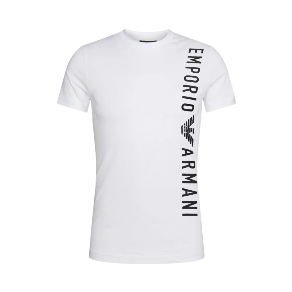 Emporio Armani Katoenen T-shirt met Verticale Contrast Lettering White Heren
