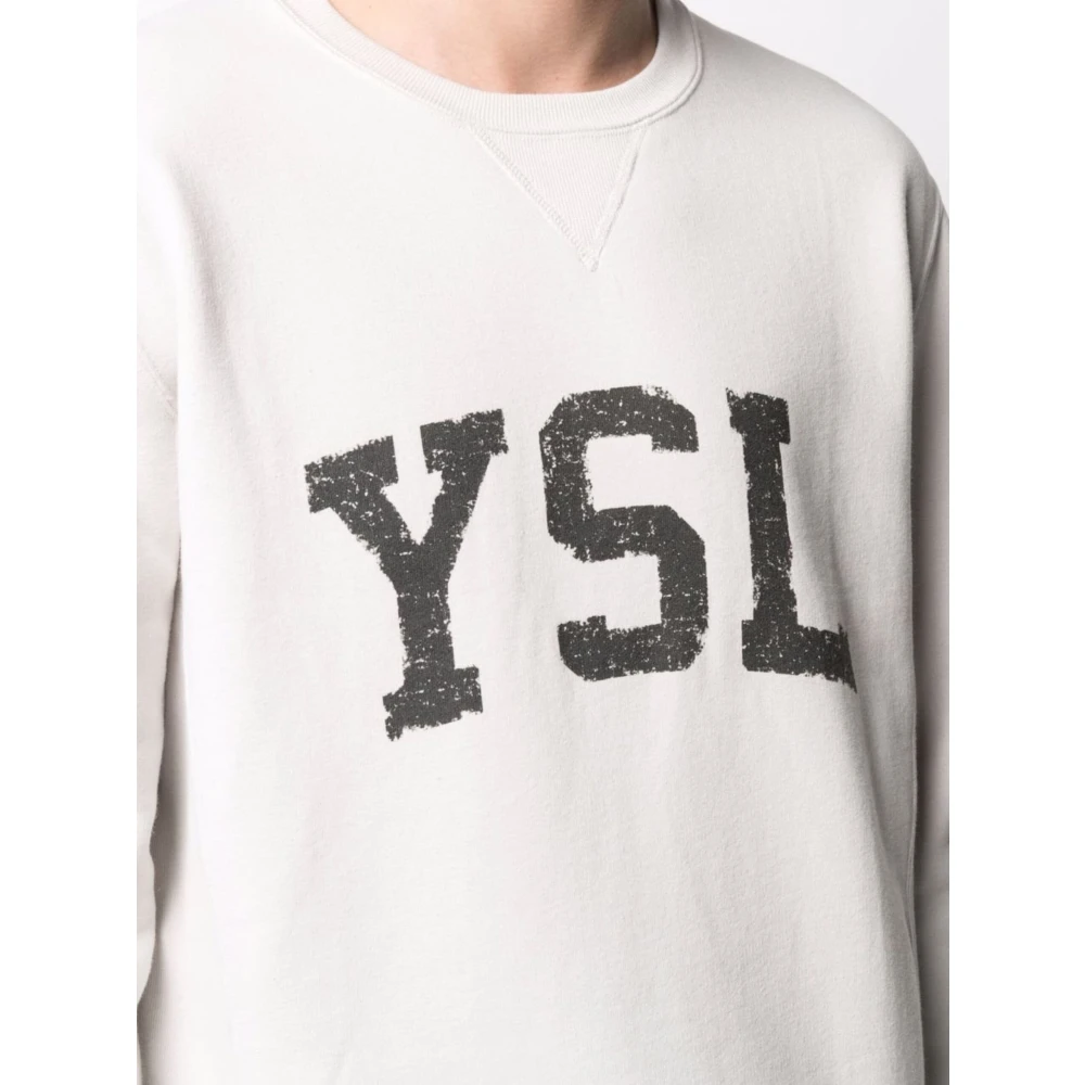 Saint Laurent Gedrukte Logo Sweater in Wit White Heren