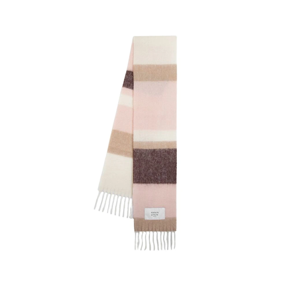 Maison Kitsuné Randig Alpacka Ull Sjal Rosa Multicolor, Dam