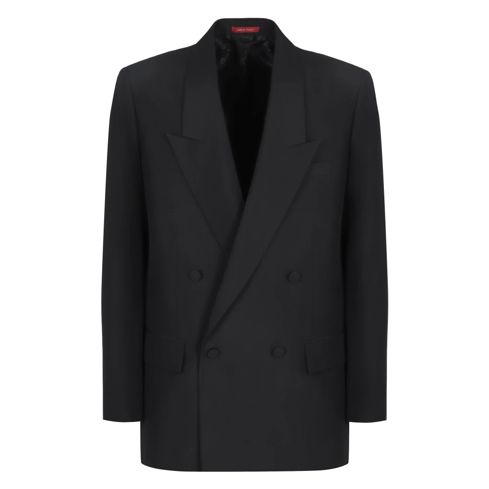Gucci Black Blazers, Male, L, Double-Breasted Jacket In Technical Panama