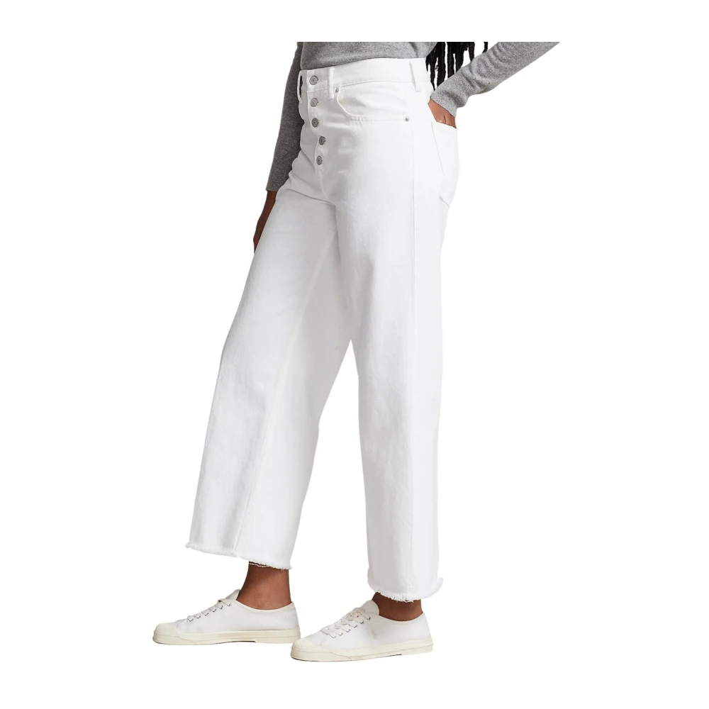 Ralph Lauren Wijde Crop Standaard Shirt Nieves Wash White Dames