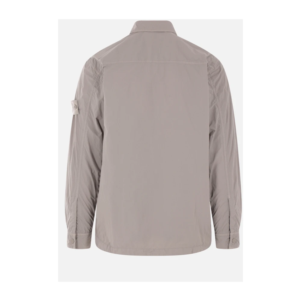 Stone Island Grijze Nylon Overhemdjasje met Logo Beige Heren