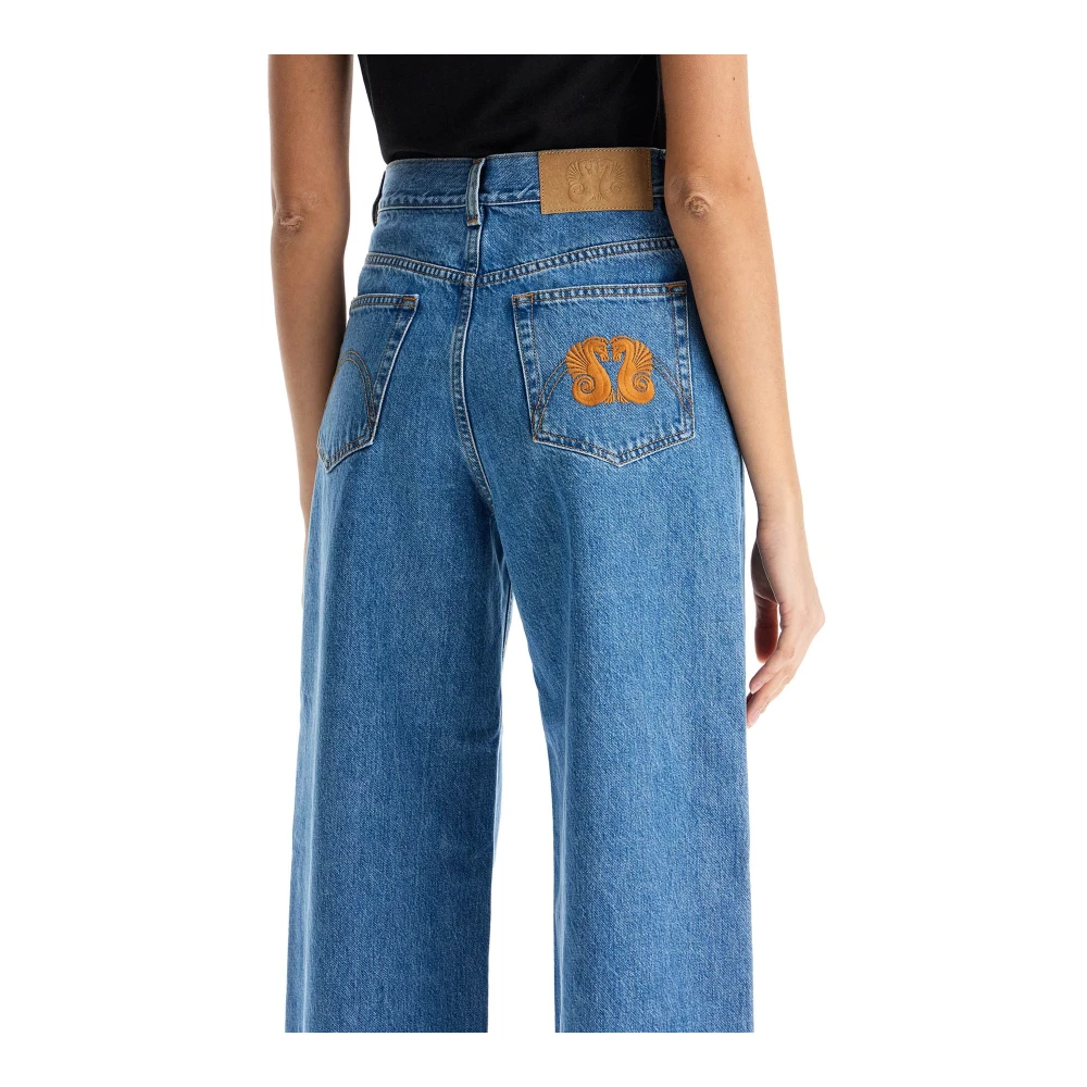Blazé Milano Blauwe Katoenen Jeans met Oranje Borduursel Blue Dames