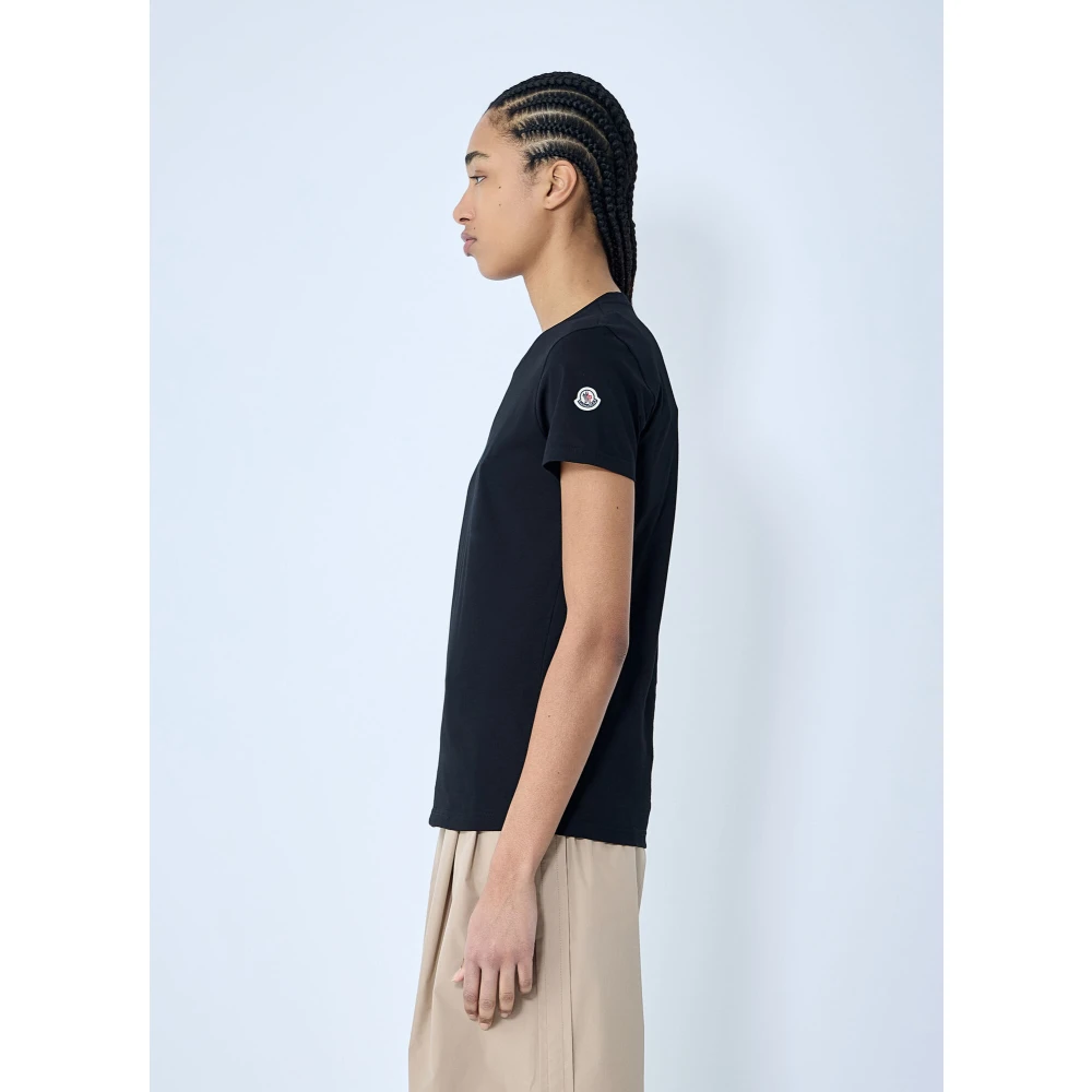 Moncler Katoenen Jersey Logo Motif T-Shirt Black Dames