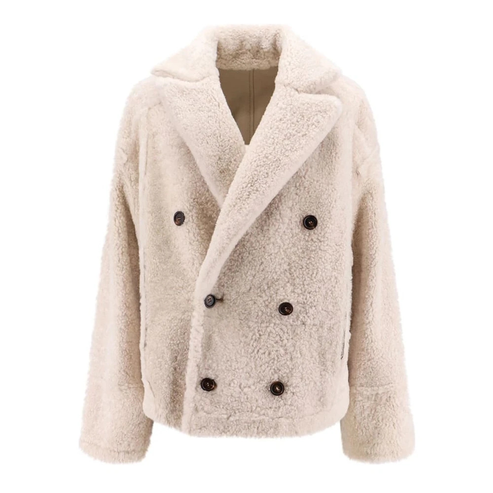 BRUNELLO CUCINELLI Omkeerbare Beige Jas met Hoornknopen Beige Dames