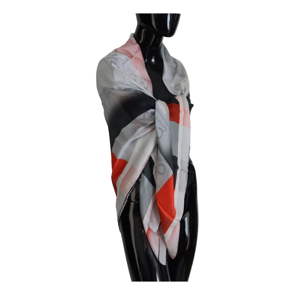 Costume National Zijden Vierkante Sjaal Grijs Rood Geruit Multicolor Dames