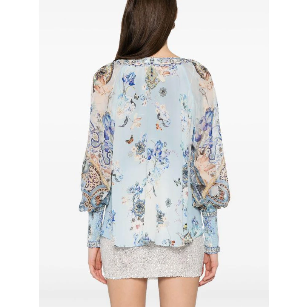 Camilla Zijden blouse met kristalversiering Blue Dames