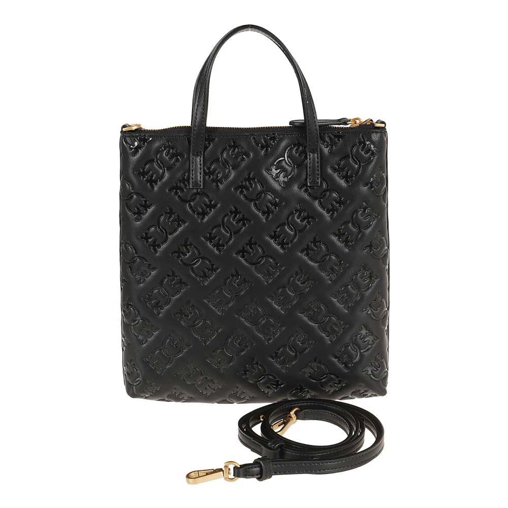 pinko Zwarte Leren Schoudertas Love Birds Black Dames